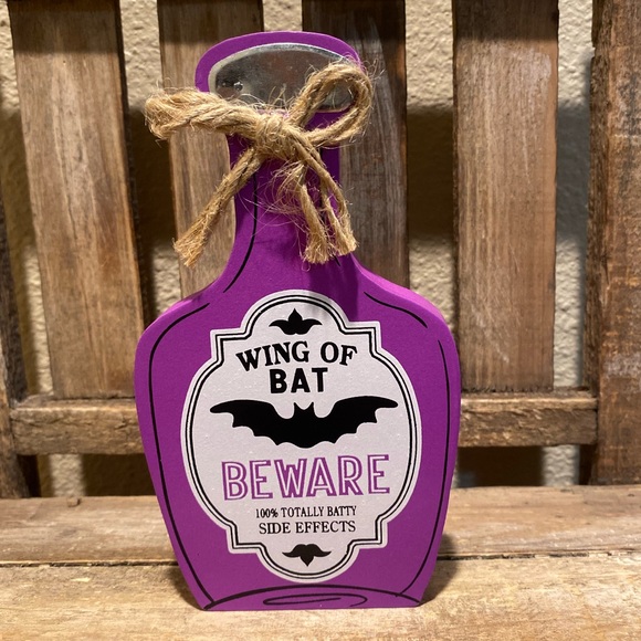 Halloween Potion Bottles Set Of 2, Pick Your Poison, Wing Of Bat, Wood Decor - Picture 16 of 16